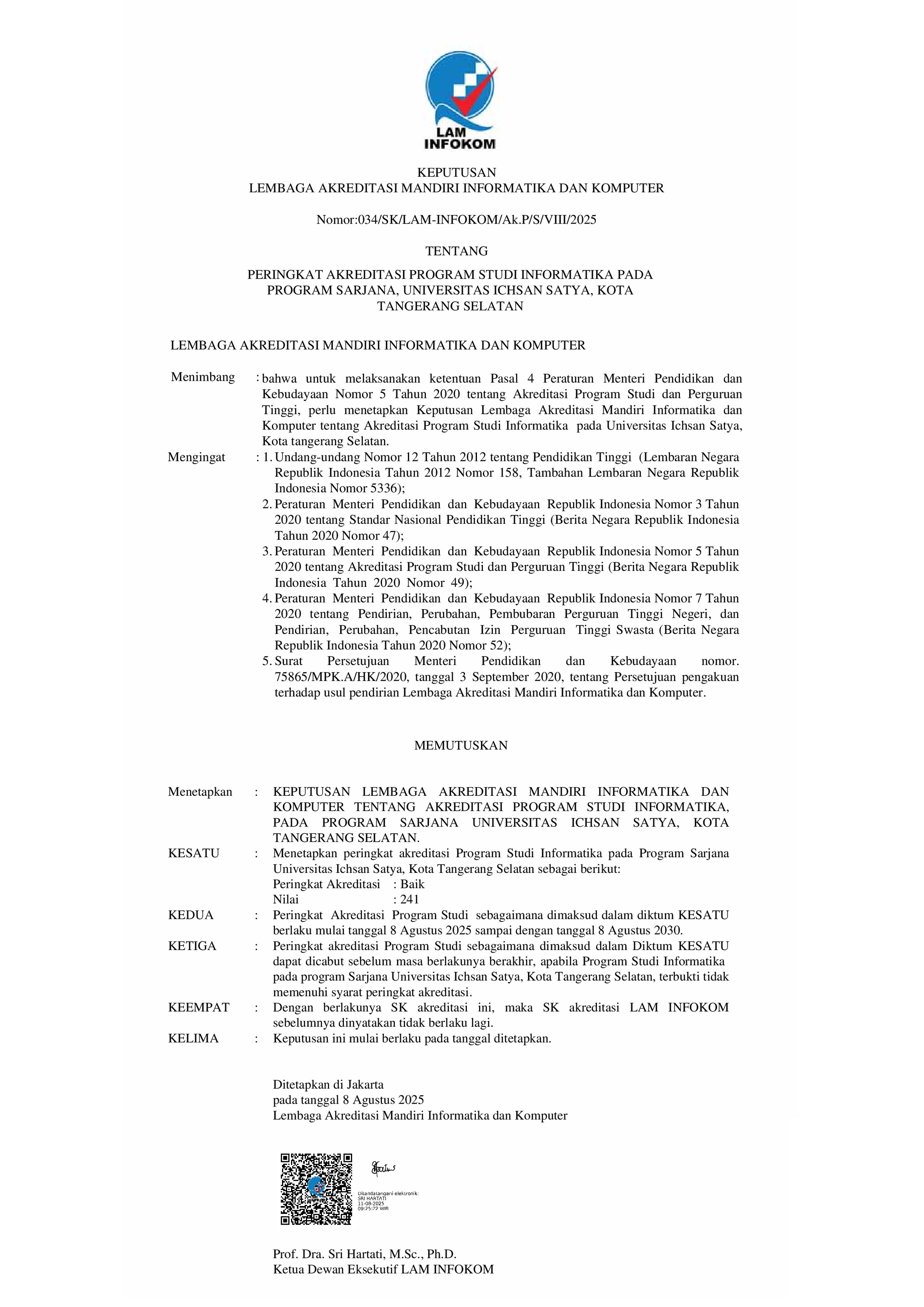 SK Akreditasi Sarjana Informatika